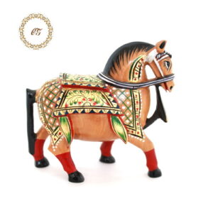 CraftsGallery handmade wooden horse with gold foil hand-painted Indian folk art decor